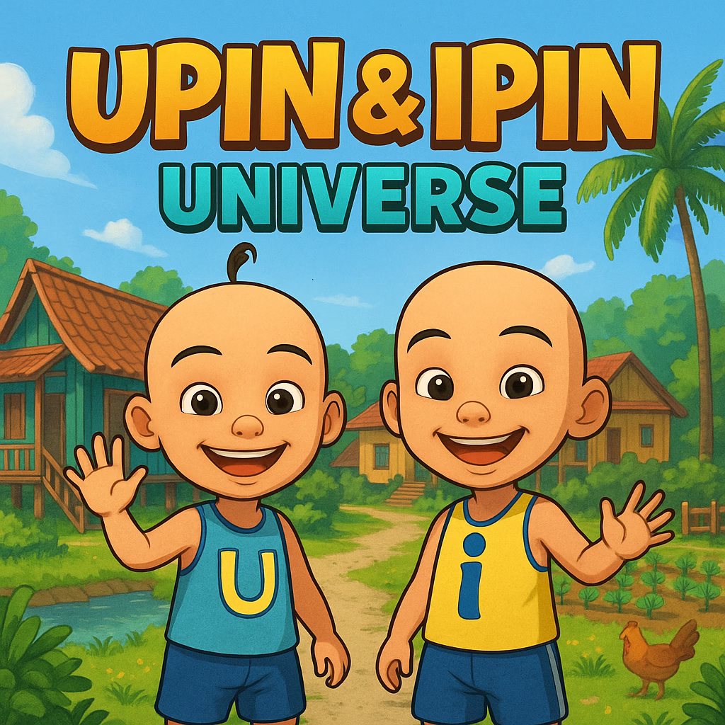 “Upin & Ipin Universe kampung exploration scene” 