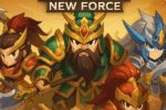 samkok new force official gameplay banner with mecha three kingdoms heroes in battle stance