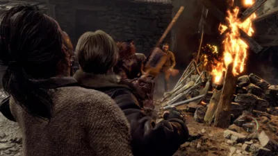 Survival horror mood with Leon Kennedy and haunting fog — Resident Evil 4 Remake system requirements PC