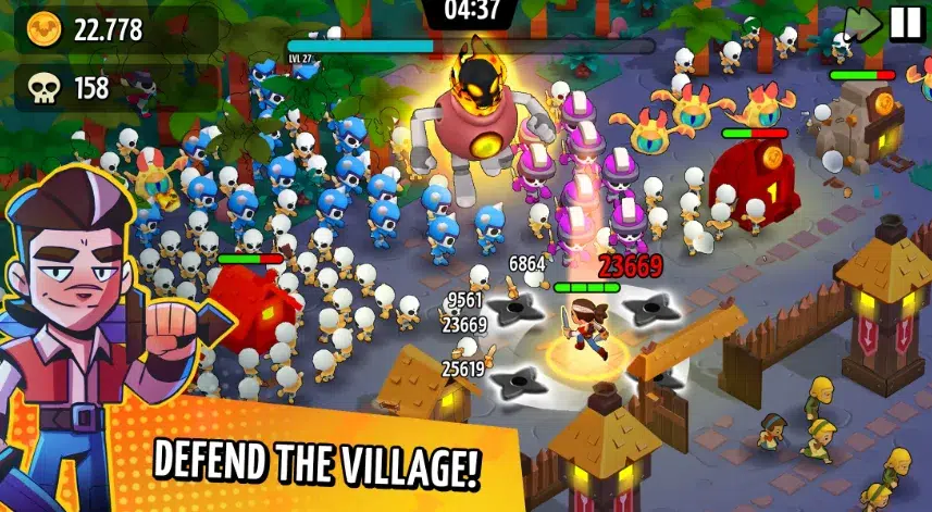 Gameplay of Vampirio showing base building and night battles on Android